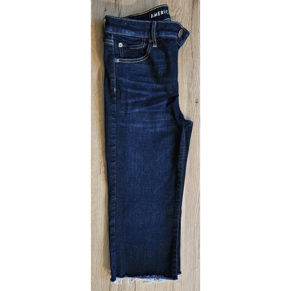 American Eagle High-Rise Crop Flare Raw Hem Super Stretch Womens Capri 4R Dark